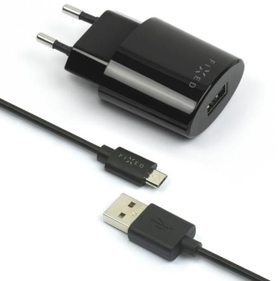 FIXED Sieťová nabíjačka s odnímateľným micro USB káblom, 2,4 A, čierna, FIXC-UM-BK