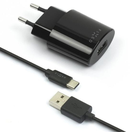 FIXED Sieťová nabíjačka s odnímateľným USB-C káblom, 2,4 A, čierna, FIXC-UC-BK