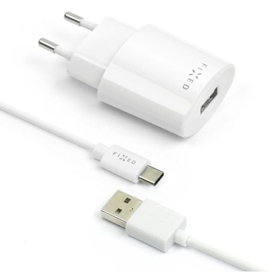 FIXED Sieťová nabíjačka s odnímateľným USB-C káblom, 2,4 A, biela, FIXC-UC-WH