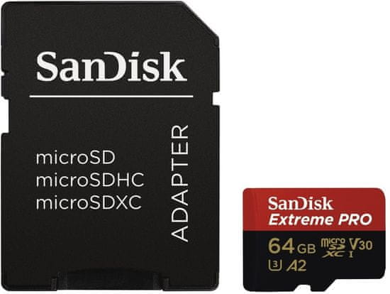 SanDisk Micro SDXC Extreme PRO 64GB 170 MB/s A2 UHS-I U3 V30 + SD adaptér (SDSQXCY-064G-GN6MA)
