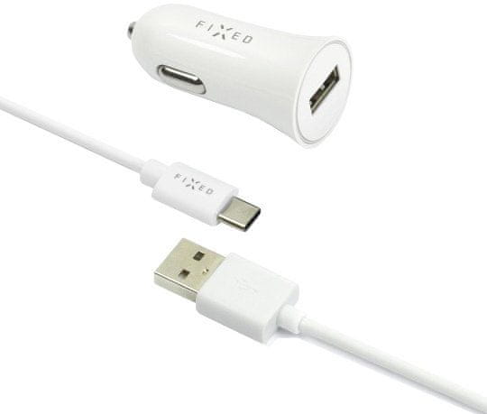FIXED Autonabíjačka s odnímateľným USB-C káblom, 2,4A, biela FIXCC-UC-WH