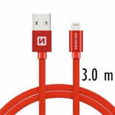 SWISSTEN Dátový kábel SWISSTEN TEXTILE USB / LIGHTNING 3 m ČERVENÝ 71527601