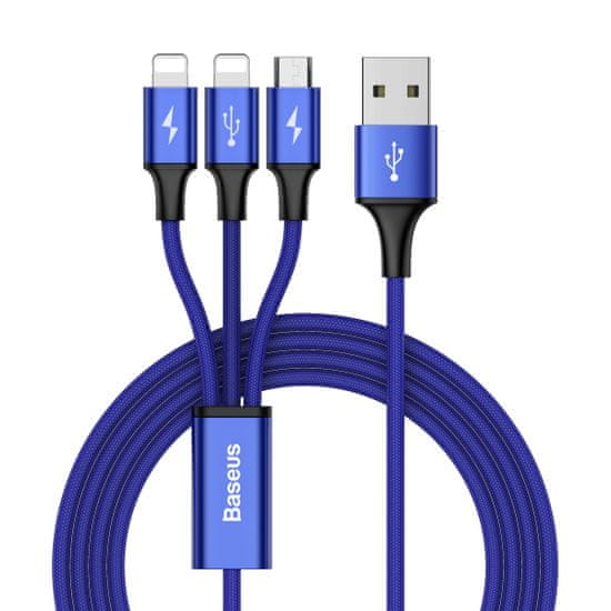 BASEUS Rapid 3 v 1 nabíjací kábel pre Micro USB, Lightning (2 ×) 3A/1,2m tmavomodrá CAMLL-SU13