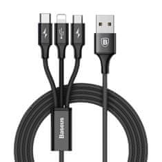 BASEUS Rapid 3 v 1 nabíjací kábel pre Micro USB, Lightning, Type-C 3A / 1.2 m, čierna CAMLT-SU01