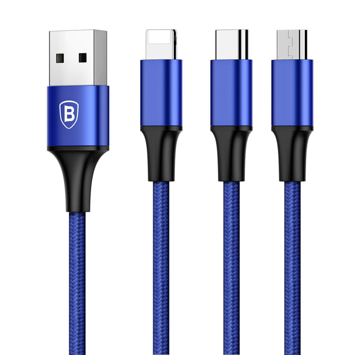  Baseus Rapid 3 v 1 nabíjací kábel pre Micro USB, Lightning, Type-C 3A/1.2 m, tmavomodrá CAMLT-SU13 nabíjací kábel