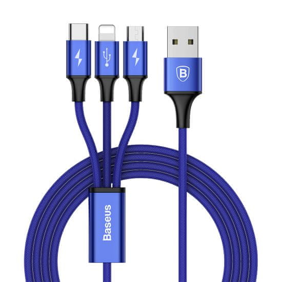 BASEUS Rapid 3v1 nabíjací kábel pre Micro USB, Lightning, Type-C 3A/1.2 m, tmavomodrá CAMLT-SU13