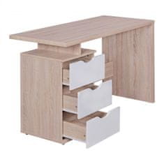 Bruxxi Písací stôl so zásuvkami Samo, 120 cm, Sonoma dub/biela