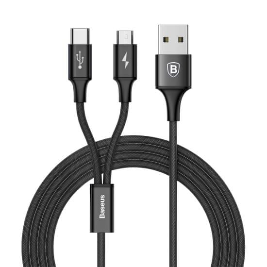 BASEUS Rapid 2 v 1 nabíjací kábel pre Micro USB, Type-C 3A/1.2 m, čierna CAMT-ASU01