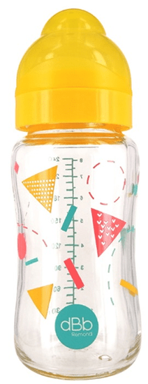 DBB Remond Dojčenská sklenená fľaštička Geometria, 240 ml, silikónový cumlík, 0-4M