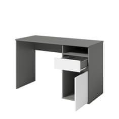 KONDELA PC stôl Bili - tmavosivý grafit / biela