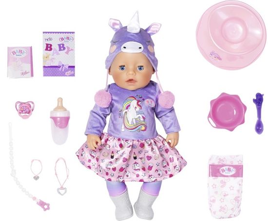 BABY born Soft Touch bábika špeciálna edícia v odeve jednorožca, 43 cm