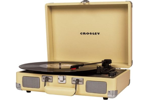kufríkový retro gramofón Crosley cruiser deluxe 3 rýchlosti otáčok 33 45 78 rca out výstup slúchadlový výstup vstavané reproduktory autostop diamantová ihla pitch control bluetooth originálny