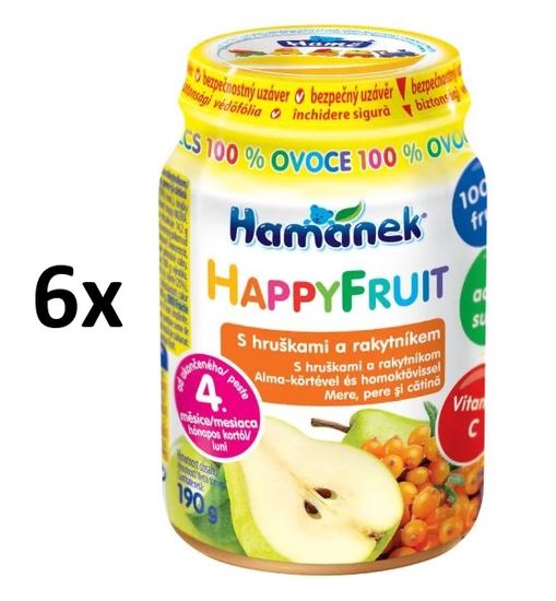 Hamánek HAPPYFRUIT 100% ovocie s hruškami a rakytníkom 6x190g