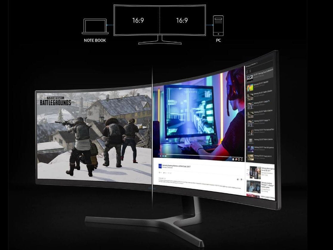 herný monitor Samsung C49RG90 (LC49RG90SSUXEN) pripojenie dvoch počítačov naraz