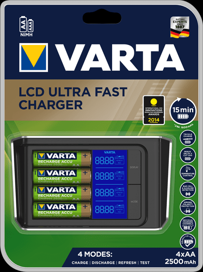 VARTA LCD Ultra Fast Charger + 4 AA 2500 mAh Endless R2U &amp; 12V 57675101441