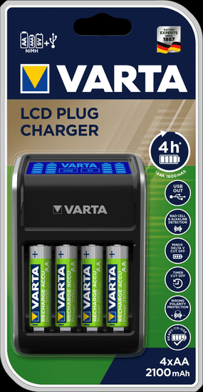 VARTA LCD Plug Charger + 4 AA 2100 mAh R2U 57677101441