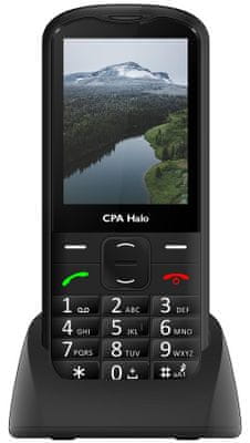 CPA Halo 18 Senior, mobil pre seniorov, nabíjací stojan, veľký displej, čitateľné veľké písmo, veľké oddelené tlačidlá, SOS tlačidlo