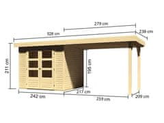 KARIBU drevený domček KARIBU ASKOLA 3 + prístavok 280 cm (77726) natur