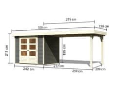 KARIBU drevený domček KARIBU ASKOLA 3 + prístavok 280 cm (82924) terragrau