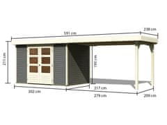 KARIBU drevený domček KARIBU ASKOLA 4 + prístavok 280 cm (92073) sivý