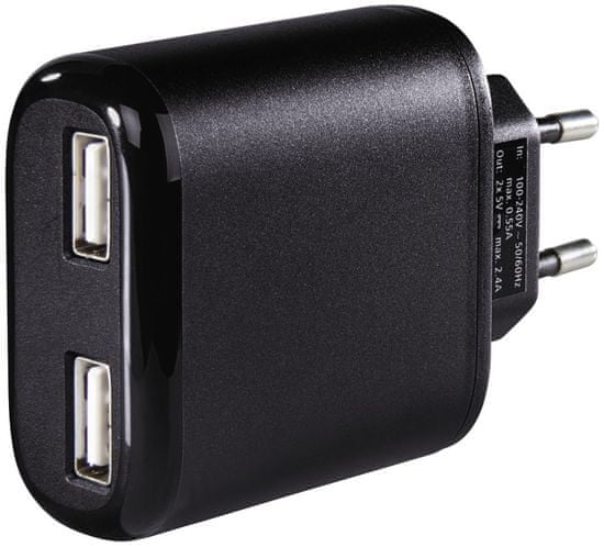 HAMA Dvojitá sieťová USB nabíjačka, 4,8 A, AutoDetect 123546