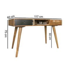 Bruxxi Písací stôl so zásuvkami Repa, 120 cm, masív Sheesham, čierna