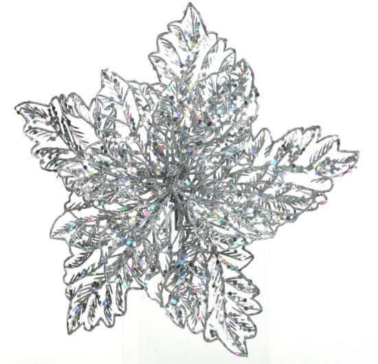 Kaemingk Vianočná hviezda, klip, cca 23,5x10 cm, strieborná