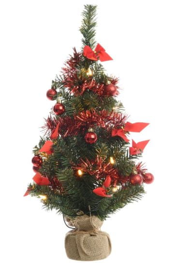 Kaemingk Mini vianočný stromček so svetielkami, ozdobený červenými ozdobami, 60 cm, 20 LED