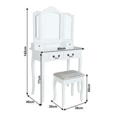 KONDELA Toaletný stolík s taburetkou Regina New - biela / strieborná / zlatá