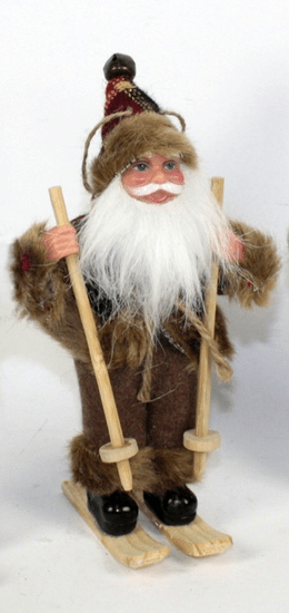 DUE ESSE Vianočná dekorácia Santa na lyžiach 19,5 cm, hnedý