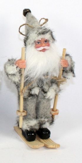 DUE ESSE Vianočná dekorácia Santa na lyžiach 19,5 cm, sivý