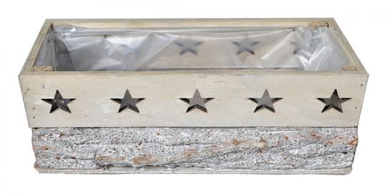 EverGreen Truhlík drevený s hviezdičkami, 25x12x10 cm