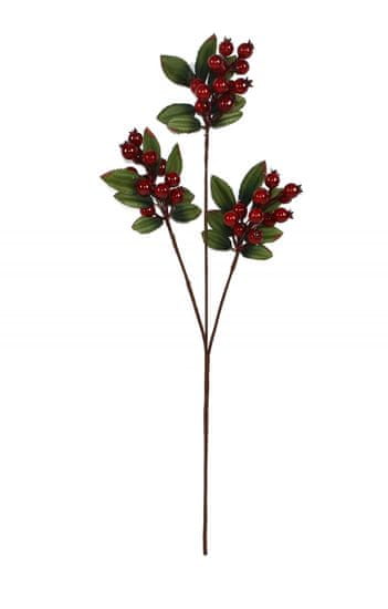 DUE ESSE Vianočná dekorácia vetvička s listami a lesnými bobuľami 60 cm