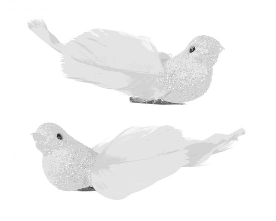 Kaemingk Set 2ks vtáčikov na klipe s pierkami, 9x2,5x3 cm, biele