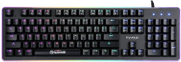 Herná klávesnica Marvo kg954g usb rozhranie podsvietená dúhová voľba svetelných rgb režimov outemu red spínače rýchla odozva plávajúce klávesy nastaviteľná makra
