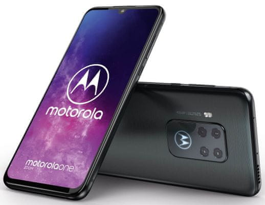 Motorola Moto One Zoom, štvornásobný fotoaparát, optická stabilizácia obrazu, optický zoom, širokouhlý, teleobjektív, čítačka odtlačkov prstov v displeji, NFC, výkonný procesor, veľký displej, rýchle nabíjanie, veľká výdrž batérie