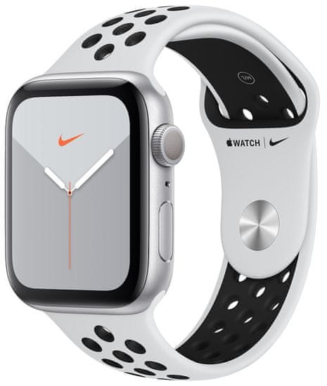 Apple Watch Nike Series 5 GPS, 44mm Silver Aluminium Case with Pure Platinum/Black Nike Sport Band (MX3V2HC/A)
