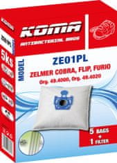 KOMA ZE01PL - Vrecká do vysávača Zelmer Cobra, Flip, Furio s plastovým čelom textilné