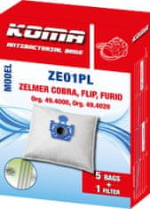 KOMA ZE01PL - Vrecká do vysávača Zelmer Cobra, Flip, Furio s plastovým čelom textilné