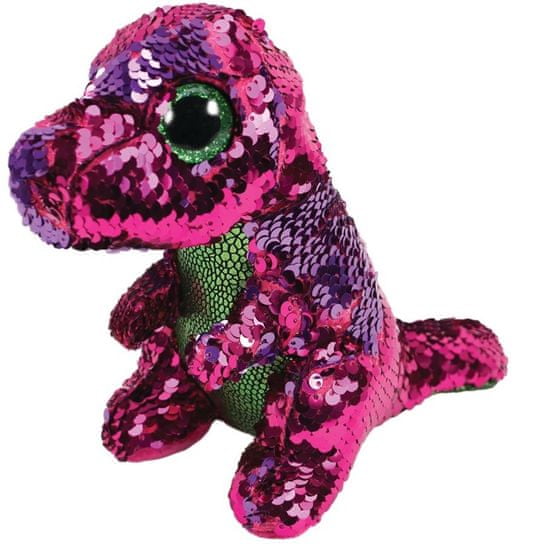 TY Beanie Boos Flippables Stompy - ružovo-zelený dinosaur 24 cm s otočnými flitrami