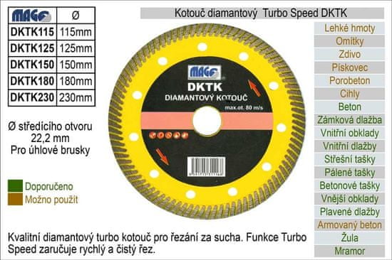 MAGG Kotúč diamantový turbo-speed pre uhlové brúsky DKTK180