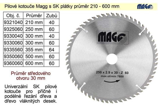 MAGG Pílový kotúč s SK plátkami 355x30mm 60 zubov Magg