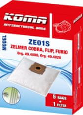 KOMA ZE01S - Vrecká do vysávača Zelmer Cobra, Flip, Furio textilné
