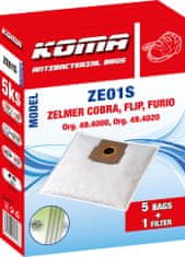 KOMA ZE01S - Vrecká do vysávača Zelmer Cobra, Flip, Furio textilné