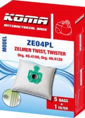 KOMA ZE04PL - Sada 25 ks vreciek s plastovým čelom do vysávača Zelmer Twist, Twister