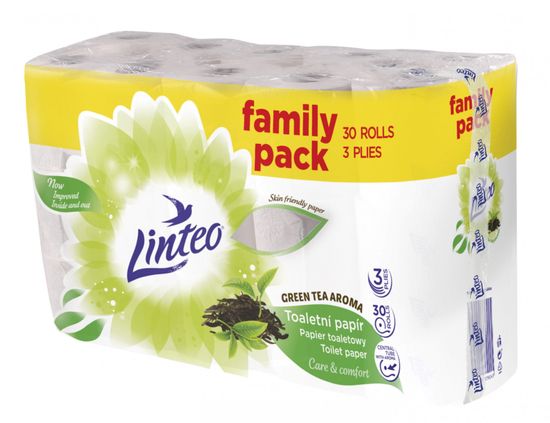 LINTEO Toaletný papier LINTEO GREEN TEA - 3-vrstvový - biely - 30 rolí