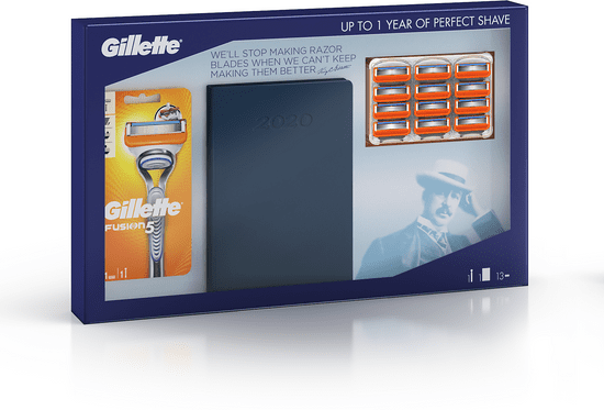 Gillette Fusion darčekové balenie Holiaci strojček + Holiaca hlavice 12ks + Diár