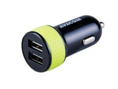 Avacom  nabíjačka do auta s dvoma USB výstupy 5V / 1A - 3,1A, čierno-zelená farba