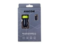Avacom  nabíjačka do auta s dvoma USB výstupy 5V / 1A - 3,1A, čierno-zelená farba