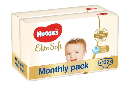 Huggies Elite Soft 4 (8-14 kg) 132 ks (2x66 ks) - Mesačné balenie